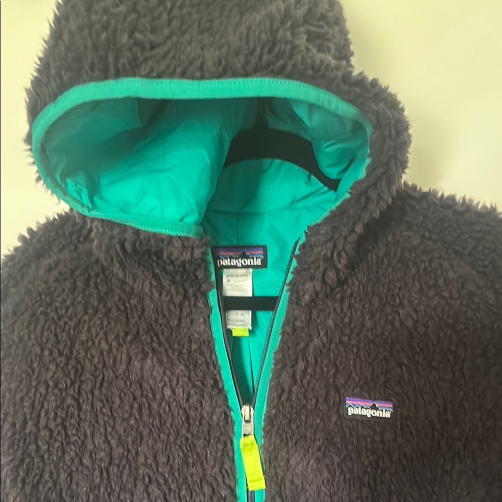 Patagonia Black and Teal Fleece Jacket